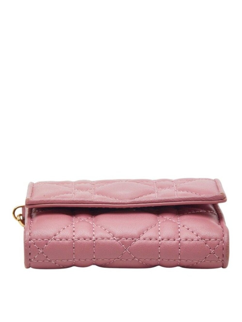 Dior Compact Wallet Cannage Stitch Trifold Pink Leather 1 - Picture 4 of 10